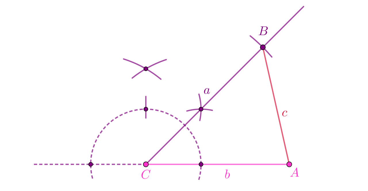 Konstruirani trokut ABC s b = 5.2 cm, kutom od 45° i a = 6 cm.