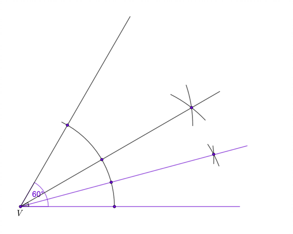 Kut od 60° podijeljen je simetralom na dva kuta od 30°, a kut od 30° podijeljen je simetralom na dva kuta od 15°