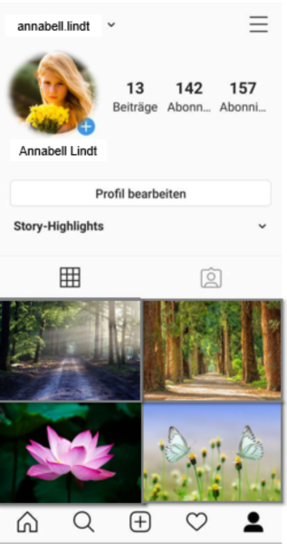 Slika prikazuje Instagram profil djevojčice Annabell.