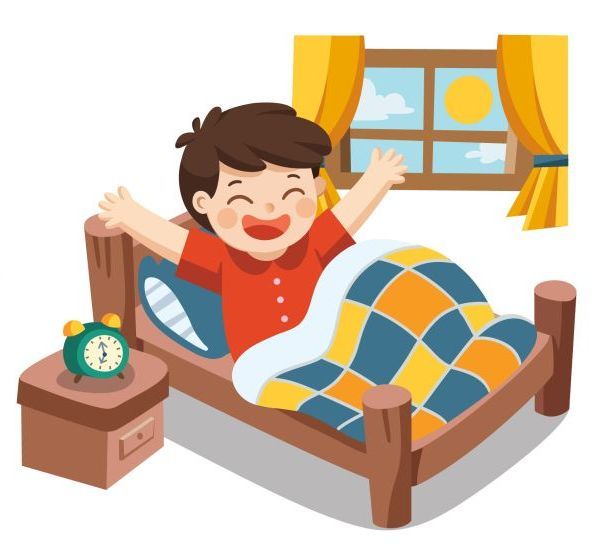 Ilustracijom je prikazan dječak koji se budi u svojem krevetu.