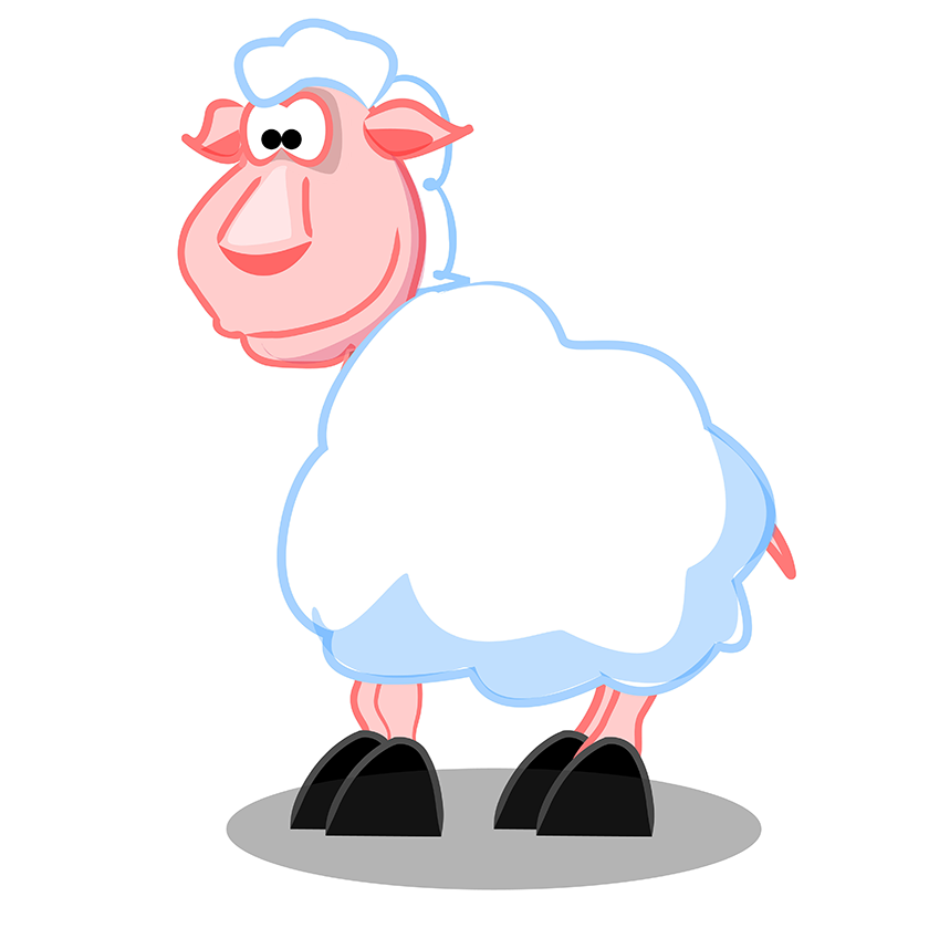 Ilustracija prikazuje ovcu.