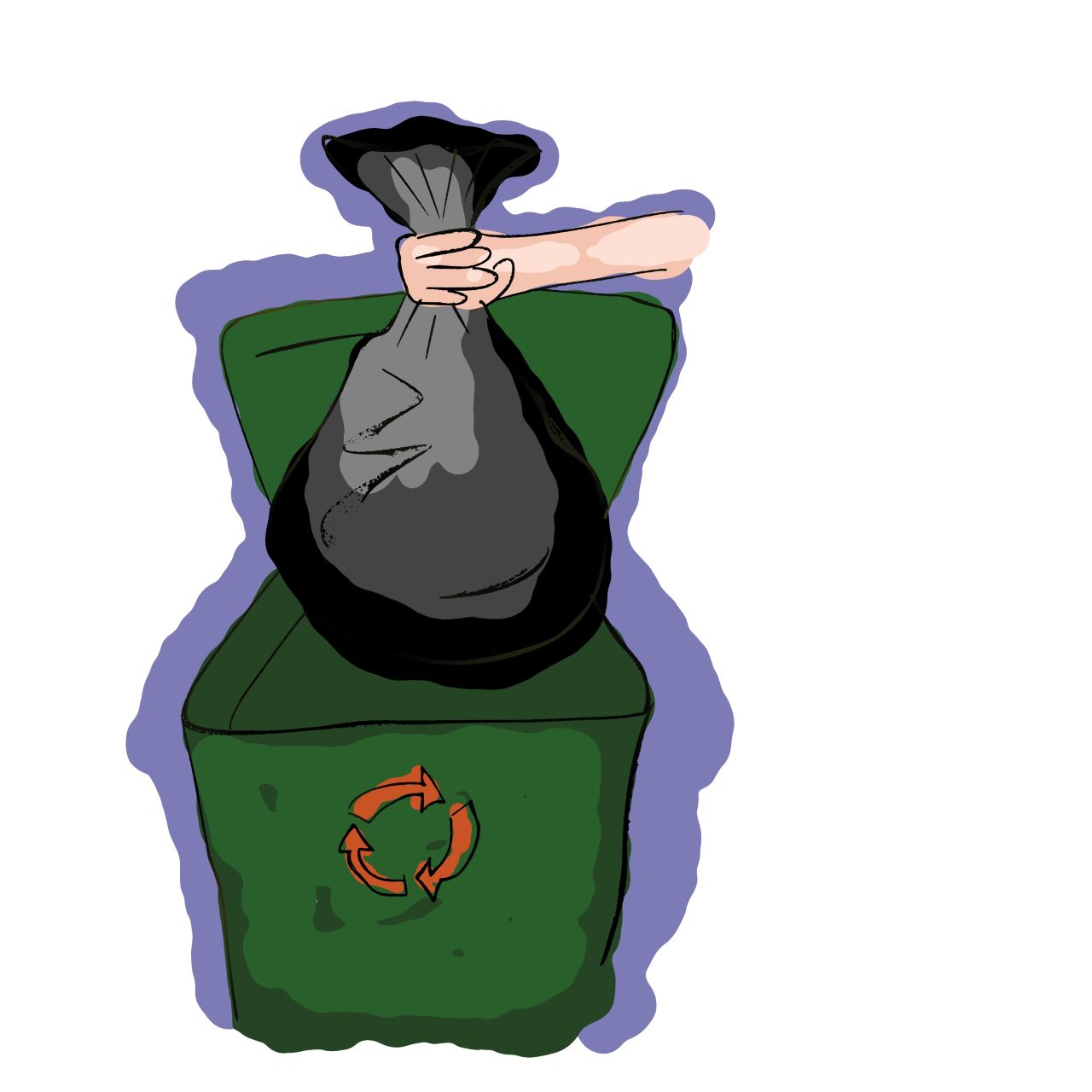 Ilustracijom je prikazano bacanje smeća u kantu.