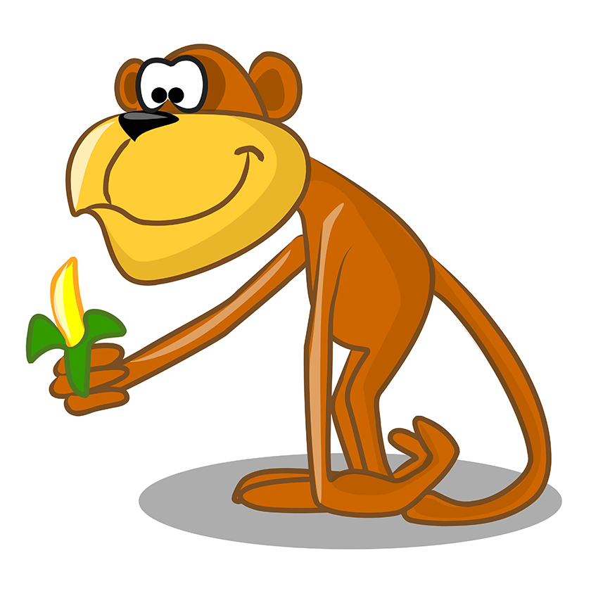 Ilustracija prikazuje majmuna.