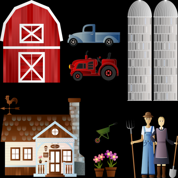 Ilustracija prikazuje seosko imanje.