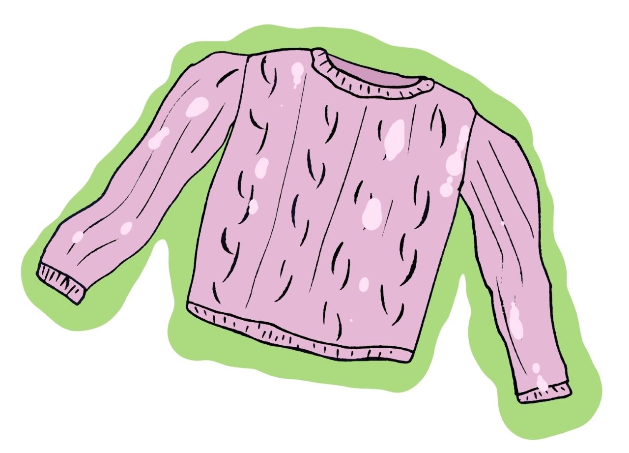 Ilustracijom je prikazan roza pulover.