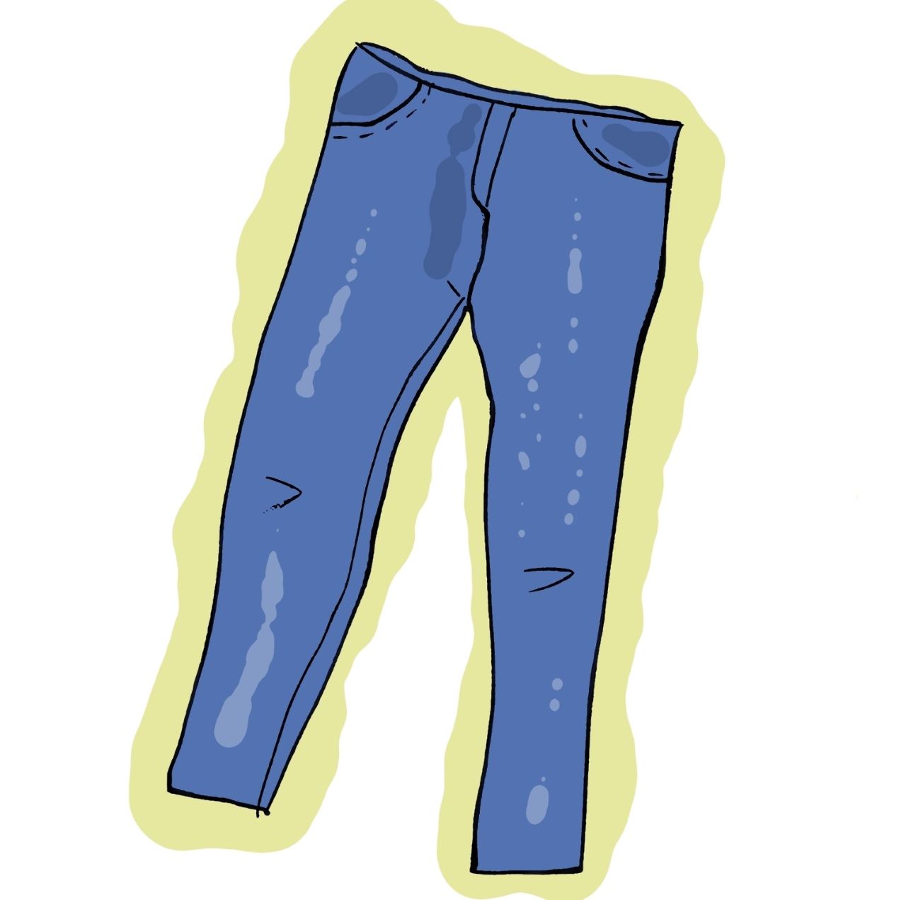 Ilustracijom su prikazane plave traper-hlače.
