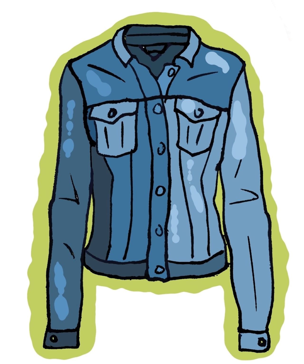 Ilustracijom je prikazana plava traper-jakna.