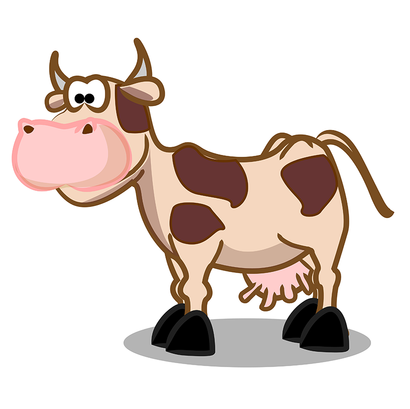 Ilustracija prikazuje kravu.