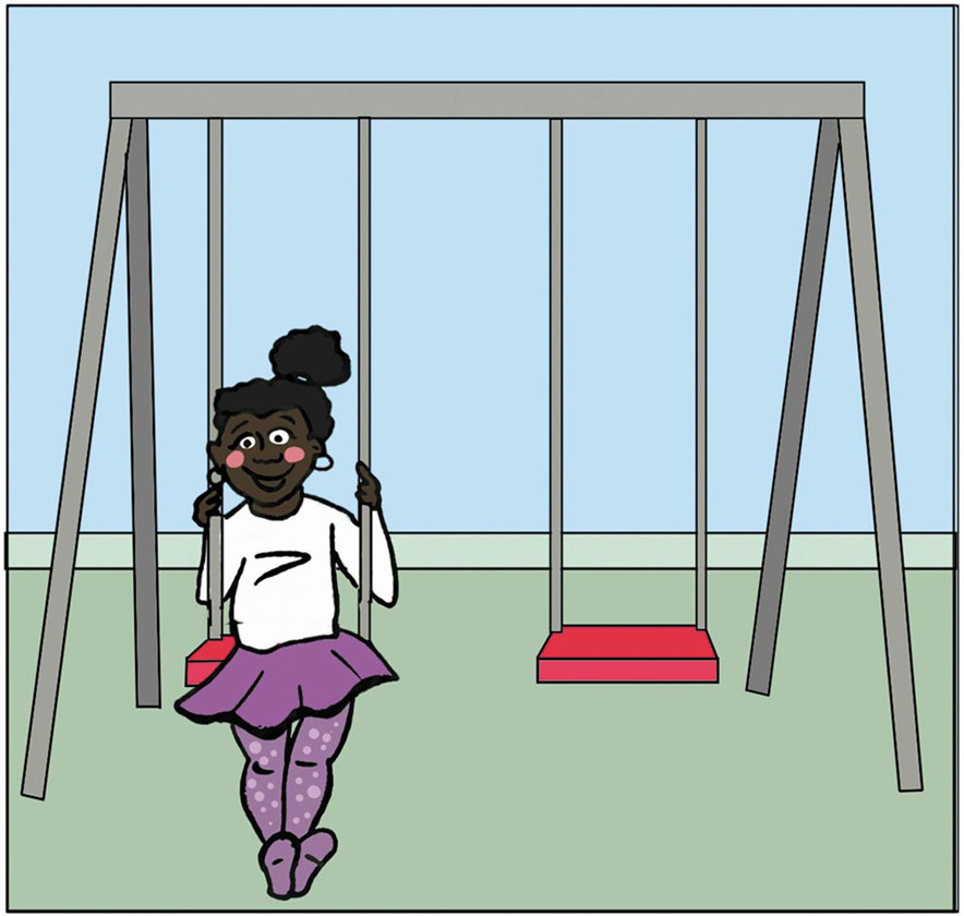 Ilustracijom je prikazana djevojčica koja sjedi na ljuljački školskog dvorišta.