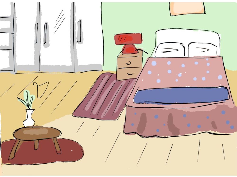 Ilustracijom je prikazana spavaća soba Brittinih roditelja.
