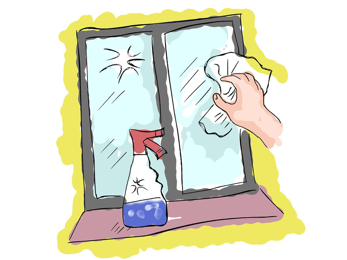 Ilustracijom je prikazano pranje prozora.