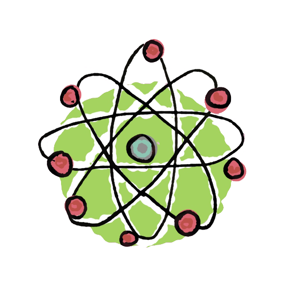 Ilustracijom su prikazani atomi.