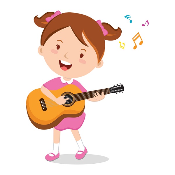 Ilustracija prikazuje djevojčicu koja svira gitaru.