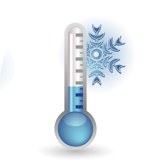 Ilustracijom se prikazuje termometar plave boje sa snježnom pahuljicom.
