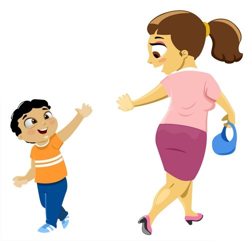 Na ilustraciji su prikazani majka i dijete kako se pozdravljaju na odlasku.