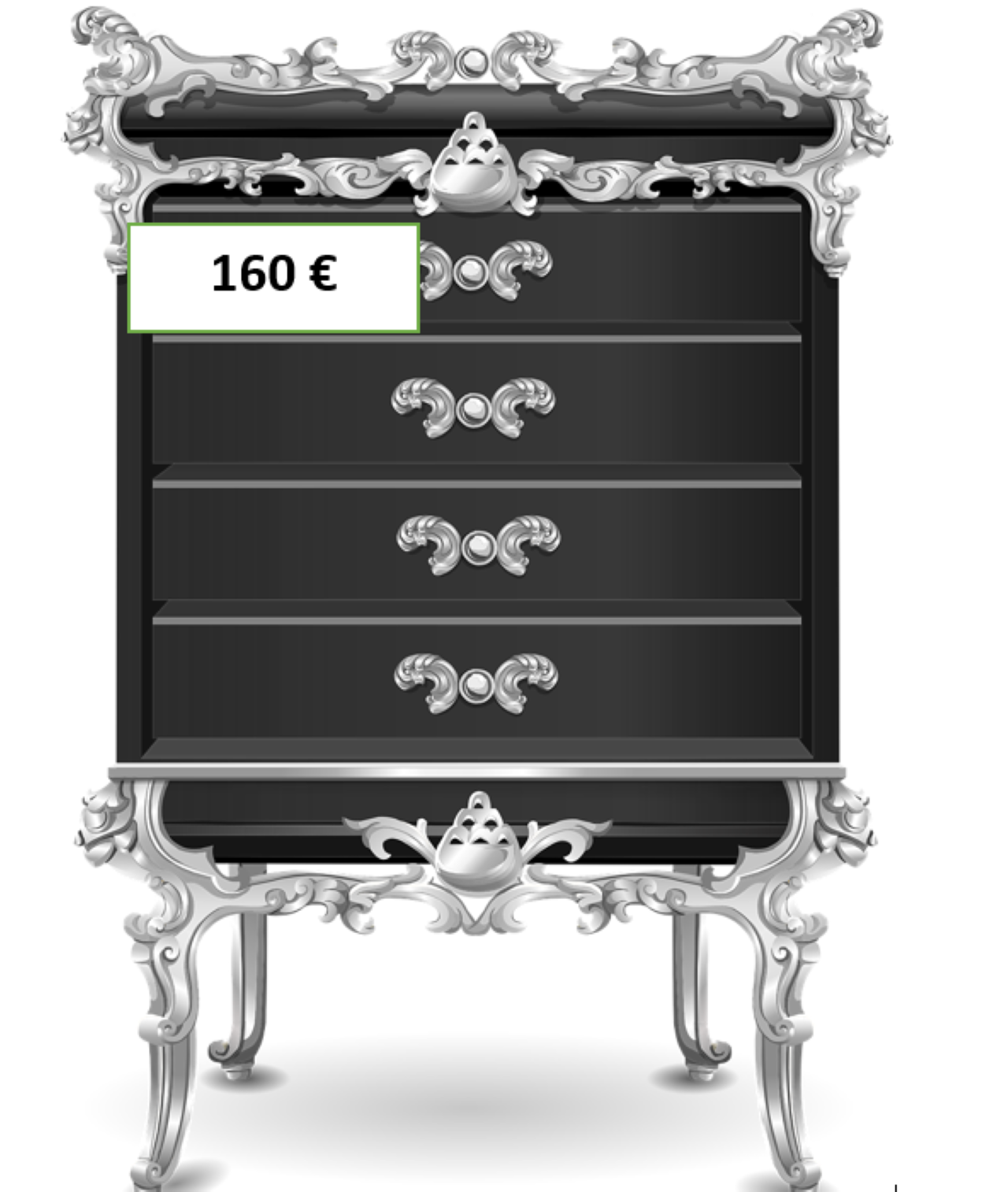 Slikom je prikazana crna komoda za 160 eura.