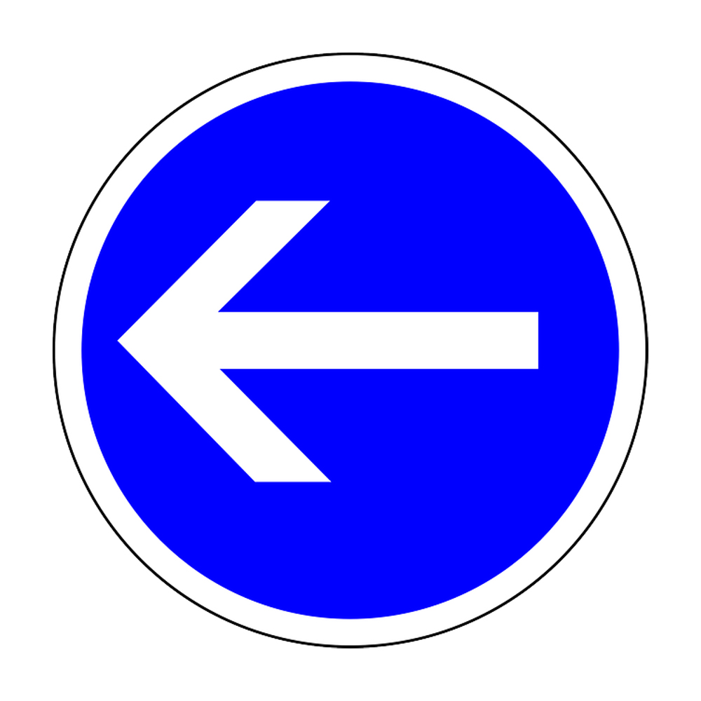 Ilustracijom je prikazan prometni znak koji označava da se može ići lijevo. Znak je okrugli, ispuna mu je plave boje, a strelica u njemu bijele je boje, ravna i postavljena u lijevom smjeru.