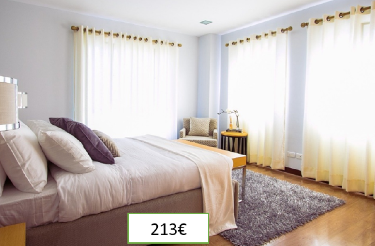 Slikom se prikazuje spavaća soba s dvostrukim krevetom, dostava unutar 2 dana, za 213 eura.