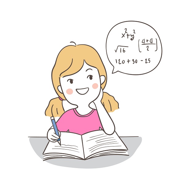 Ilustracija prikazuje djevojčicu koja rješava matematičke zadatke.