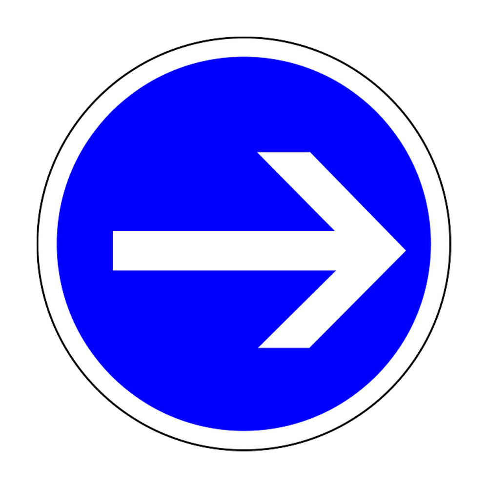 Ilustracijom je prikazan prometni znak koji označava da se može ići desno. Znak je okrugli, ispuna mu je plave boje, a strelica u njemu bijele je boje, ravna i postavljena u desnom smjeru.