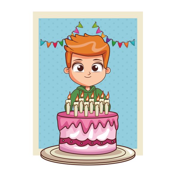 Ilustracijom je prikazan dječak koji slavi rođendan. Ispred njega je rođendanska torta.