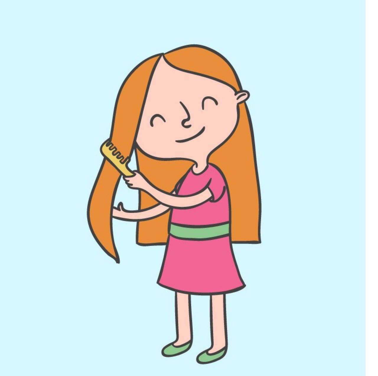 Ilustracija prikazuje djevojčicu kako se češlja.