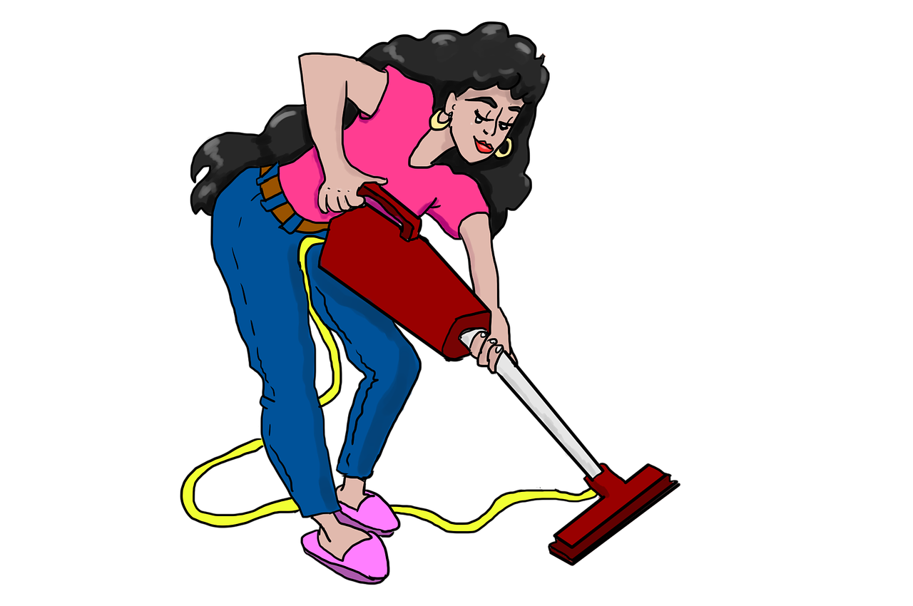 Ilustracijom je prikazana žena koja usisava pod.