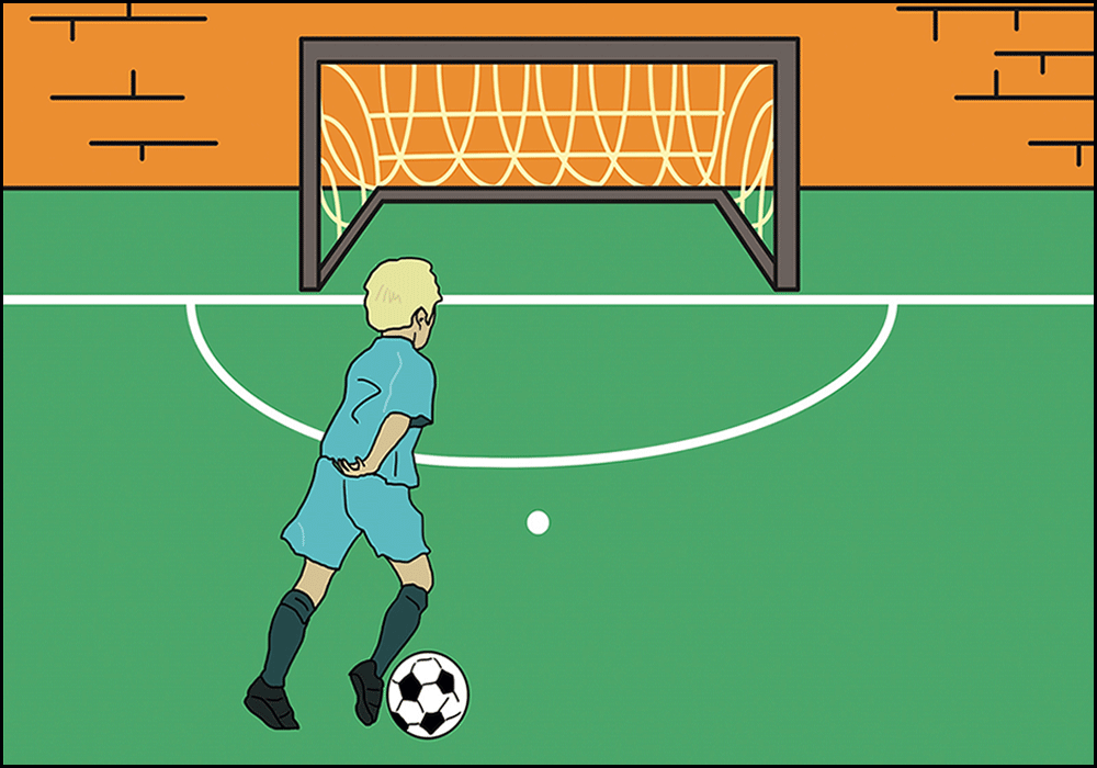 Ilustracija prikazuje dječaka koji igra nogomet.
