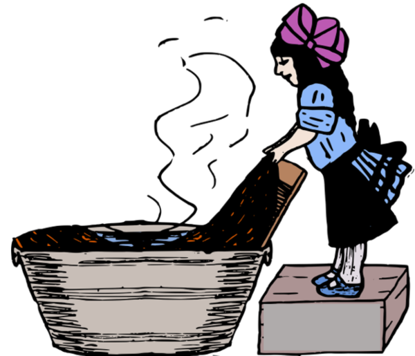 Ilustracija prikazuje djevojčicu kako ručno pere odjeću.