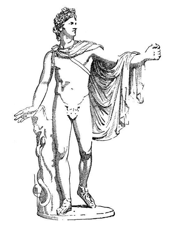 Slika prikazuje lika koji ima togu preko ramena i stoji u pozi pjevača.