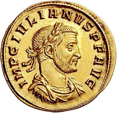 Ova slika prikazuje primjer zlatnoga rimskog novčića pronađenog u Sisku