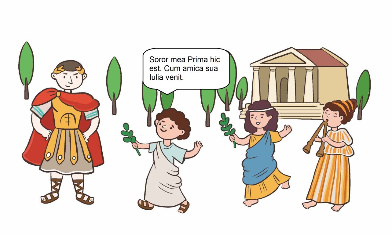 Ova slika prikazuje jednog Rimljanina, dječaka i dvije djevojčice.