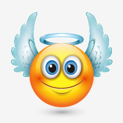 Na ovoj je slici prikazan emotikon koji ima aureolu i anđeoska krila.