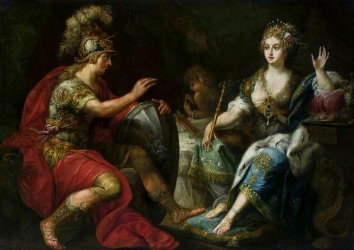 Ova slika prikazuje Eneju kod kraljice Didone.