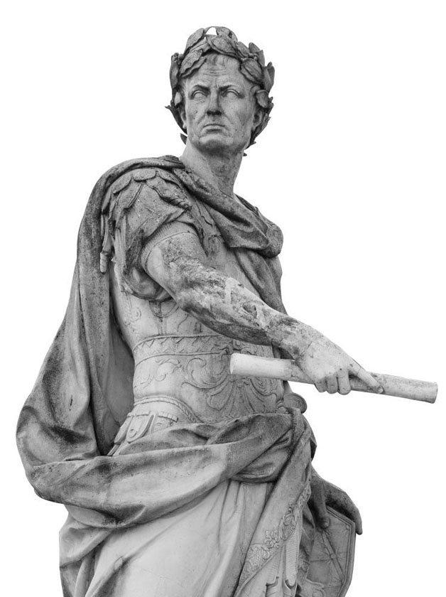 Ova slika prikazuje kip Gaja Julija Cezara.