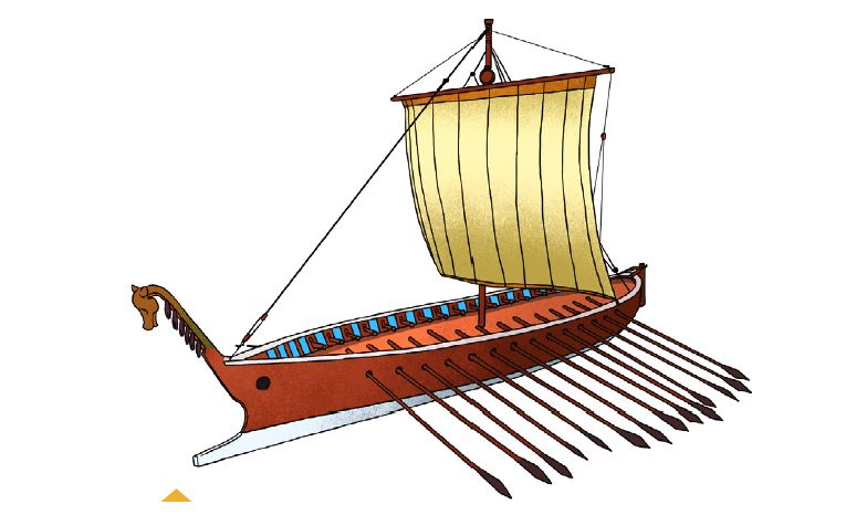 Ova slika prikazuje antički brod liburna