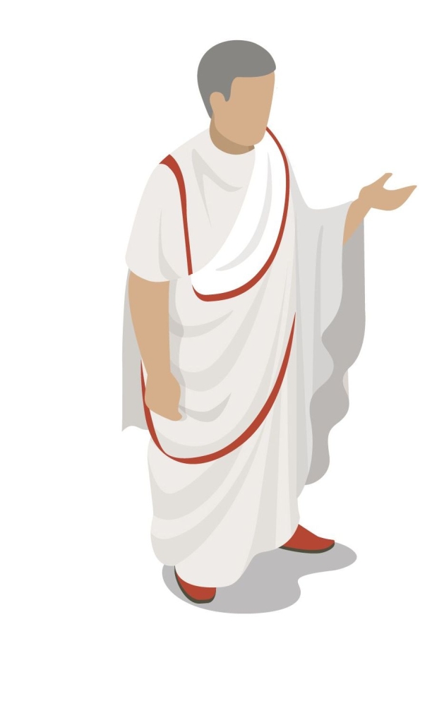 Na ovoj je slici prikazan stariji muškarac u odjeći tipičnoj za Rimljanina na nekoj političkoj dužnosti, u bijeloj suknji i s plaštem bijele boje s crvenim obrubom.