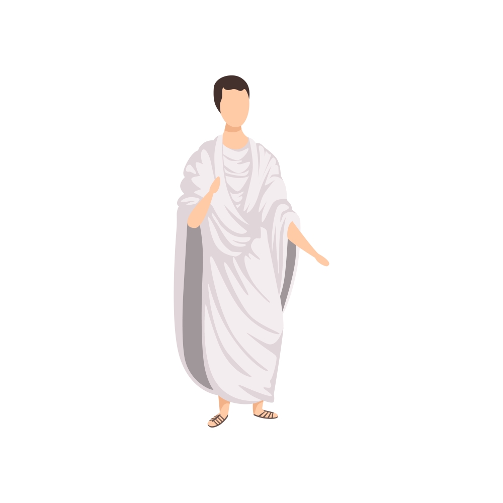 Na ovoj je slici prikazan muškarac u odjeći tipičnoj za mlađeg odraslog Rimljanina, u suknji i s plaštem potpuno bijele boje.