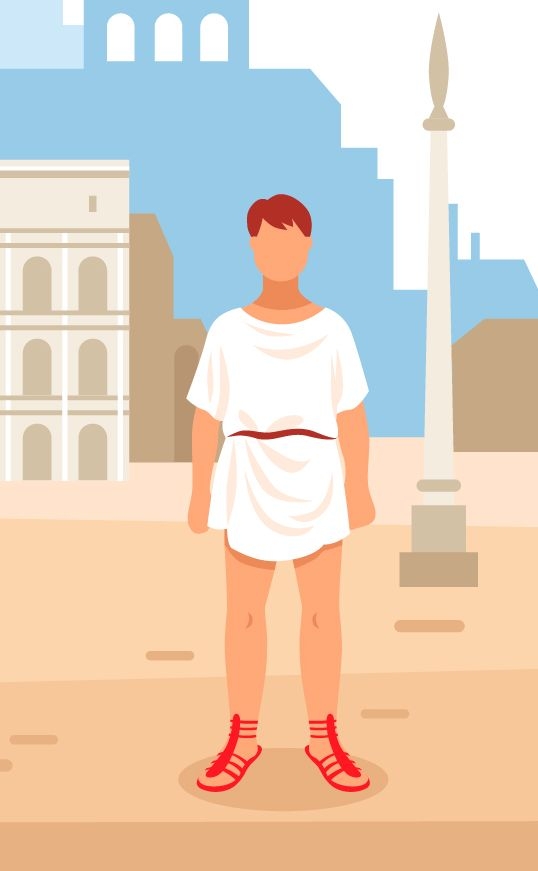 Na ovoj je slici prikazan mladić u tipičnoj rimskoj muškoj kratkoj suknji.