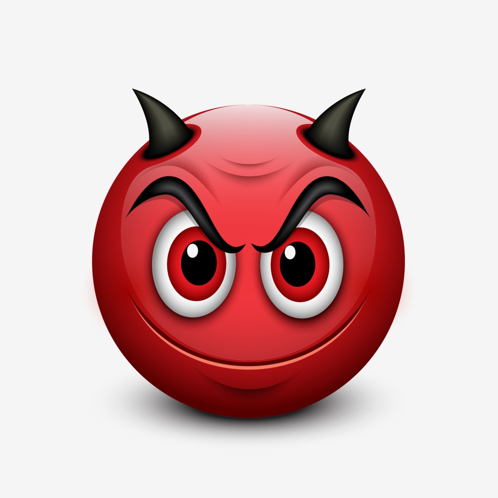 Na ovoj je slici prikazan emotikon koji je crvene boje i ima vražje rogove na glavi.