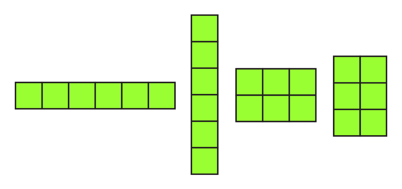 Na slici su četiri različita pravokutnika sastavljena od šest kvadrata.
