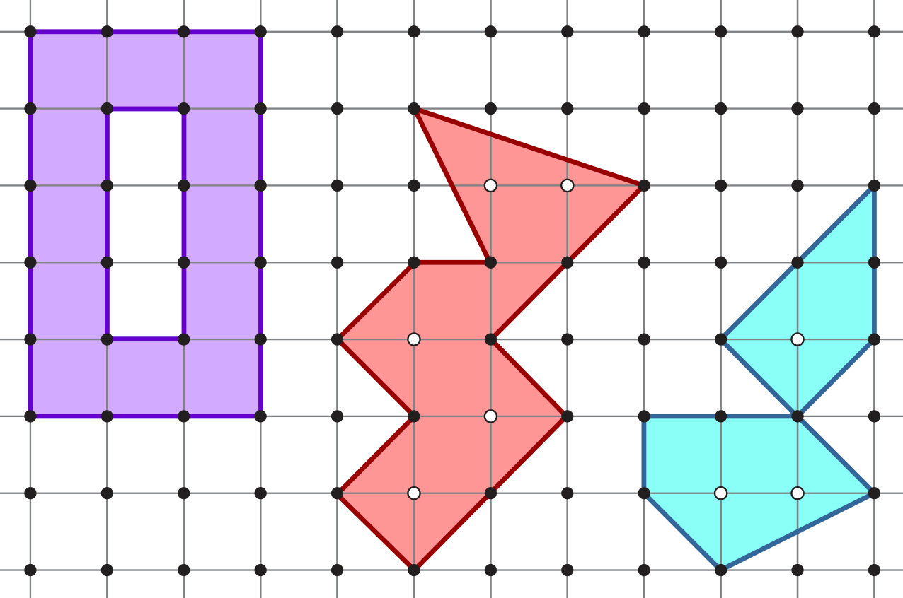 Primjeri poligona za koje vrijedi i ne vrijedi Pickova formula.