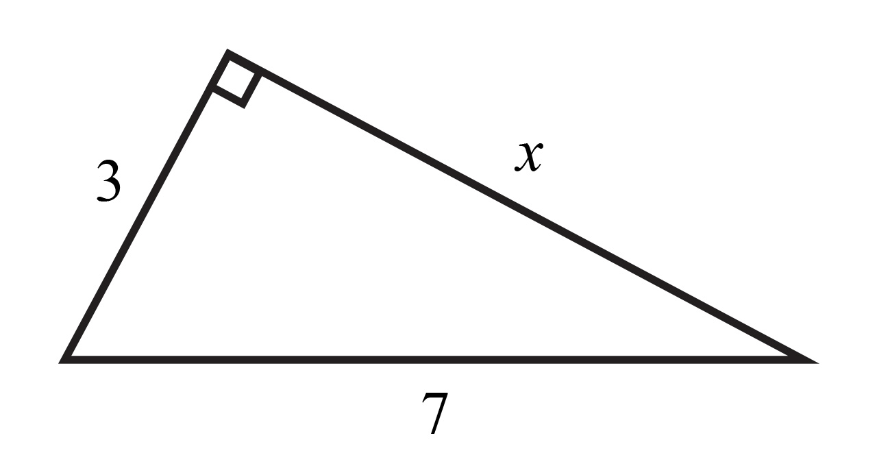 Na slici je pravokutni trokut s katetama 3 i x i hipotenuzom 7