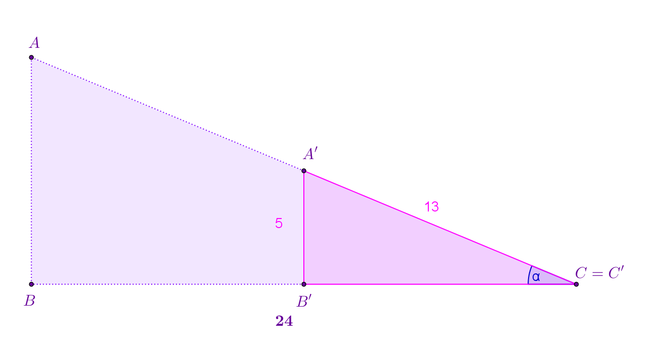 Skica pravokutnog trokuta s označenim uvjetima iz primjera.