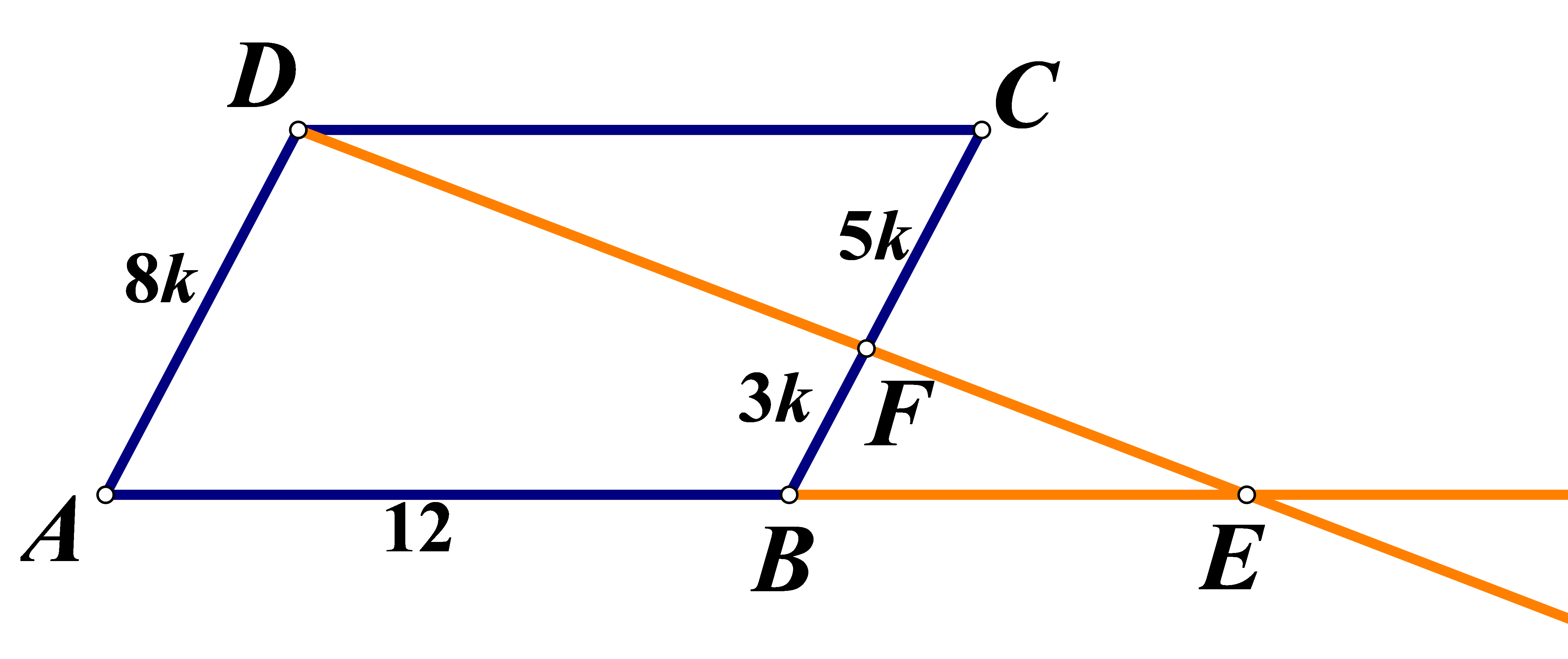 Na slici je paralelogram i pravac koji siječe stranicu BC i AB.