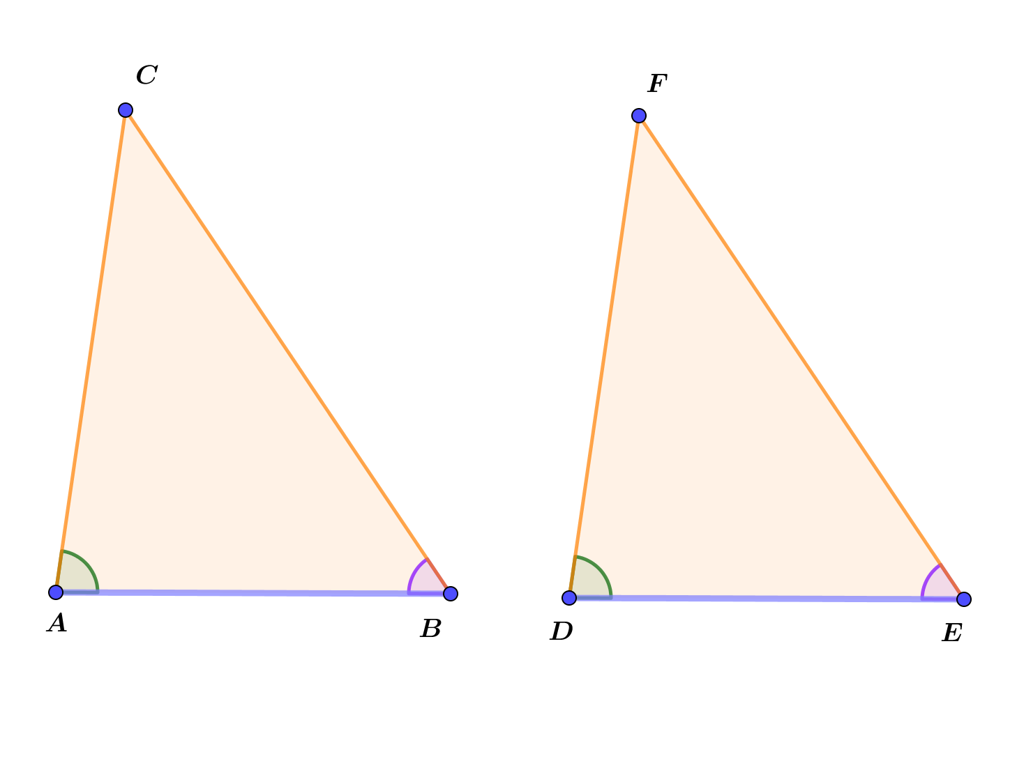 Na slici su dva trokuta kojima su sukladne jedna stranica i dva kuta uz tu stranicu.