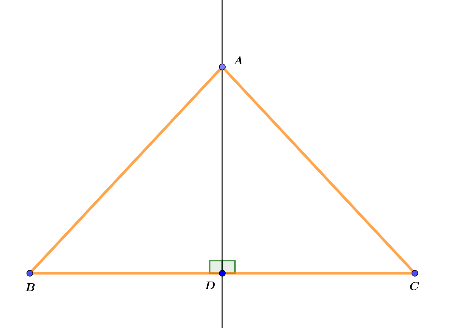 Na slici je skica dokaza svojstva jednakokračnog trokuta.