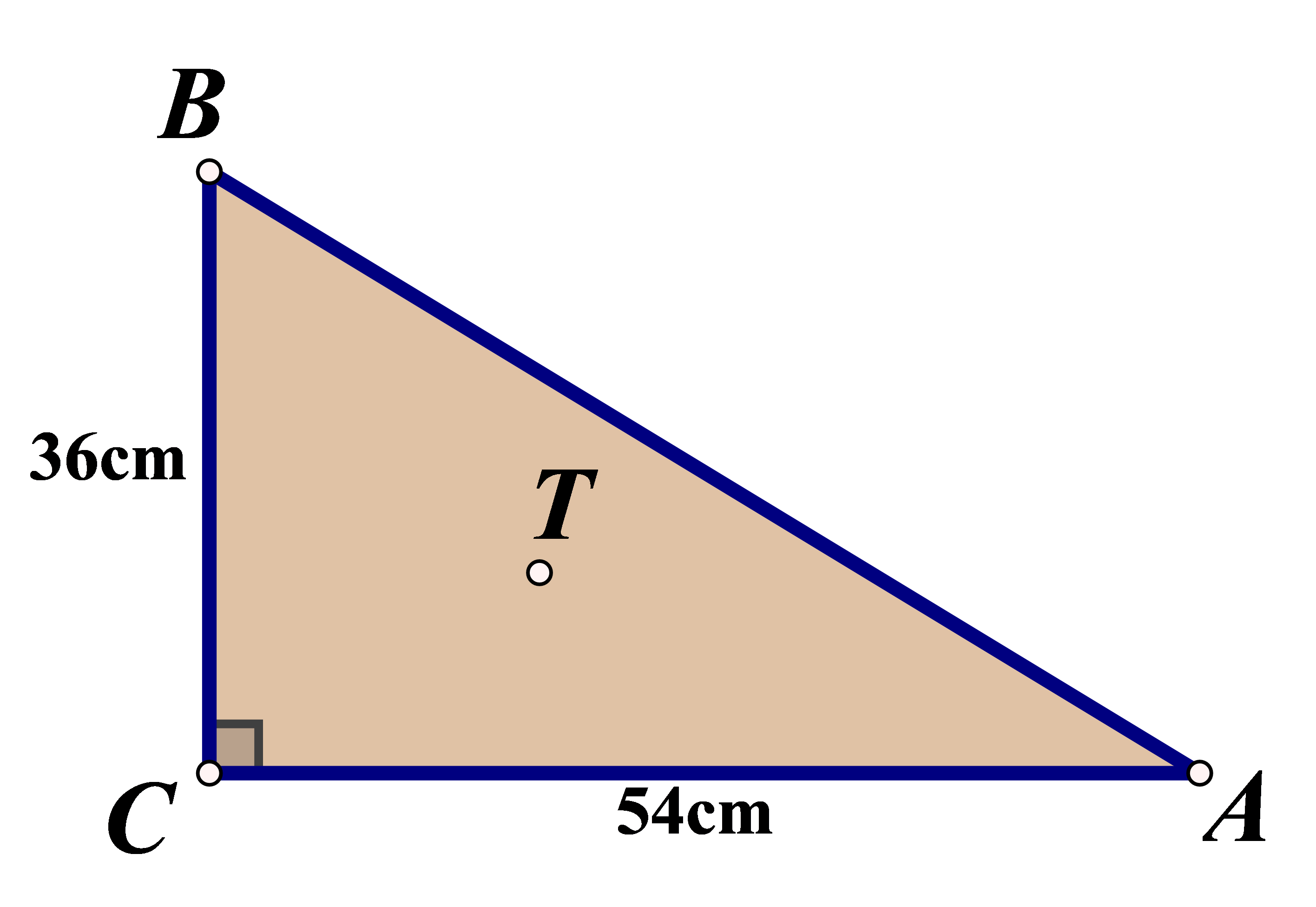 Stolić u obliku pravokutnog trokuta s katetama duljina 36 cm i 54 cm. .