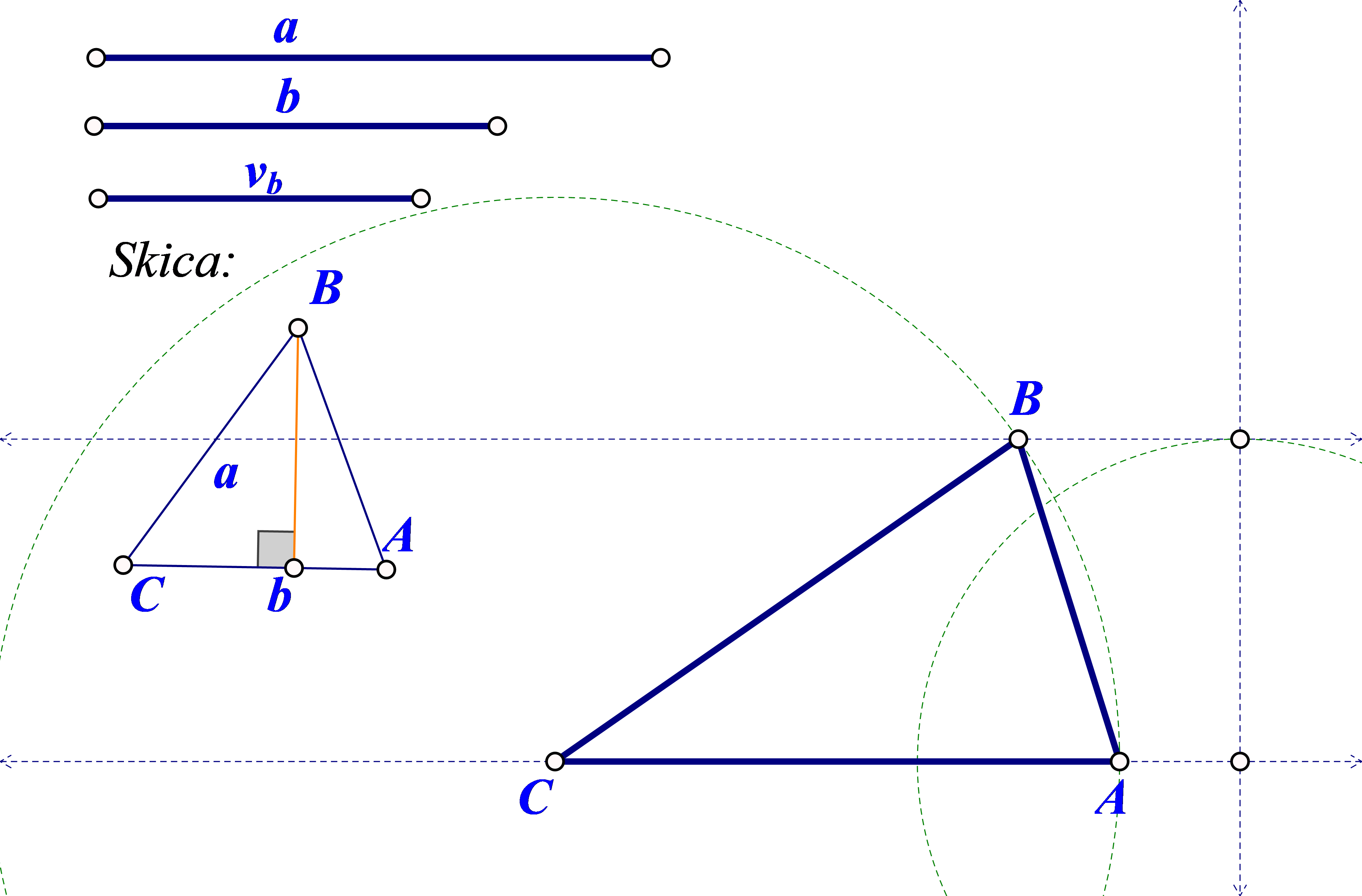 Na slici je konstrukcija trokuta zadanog s dvije stranice i visinom na jednu od tih stranica.