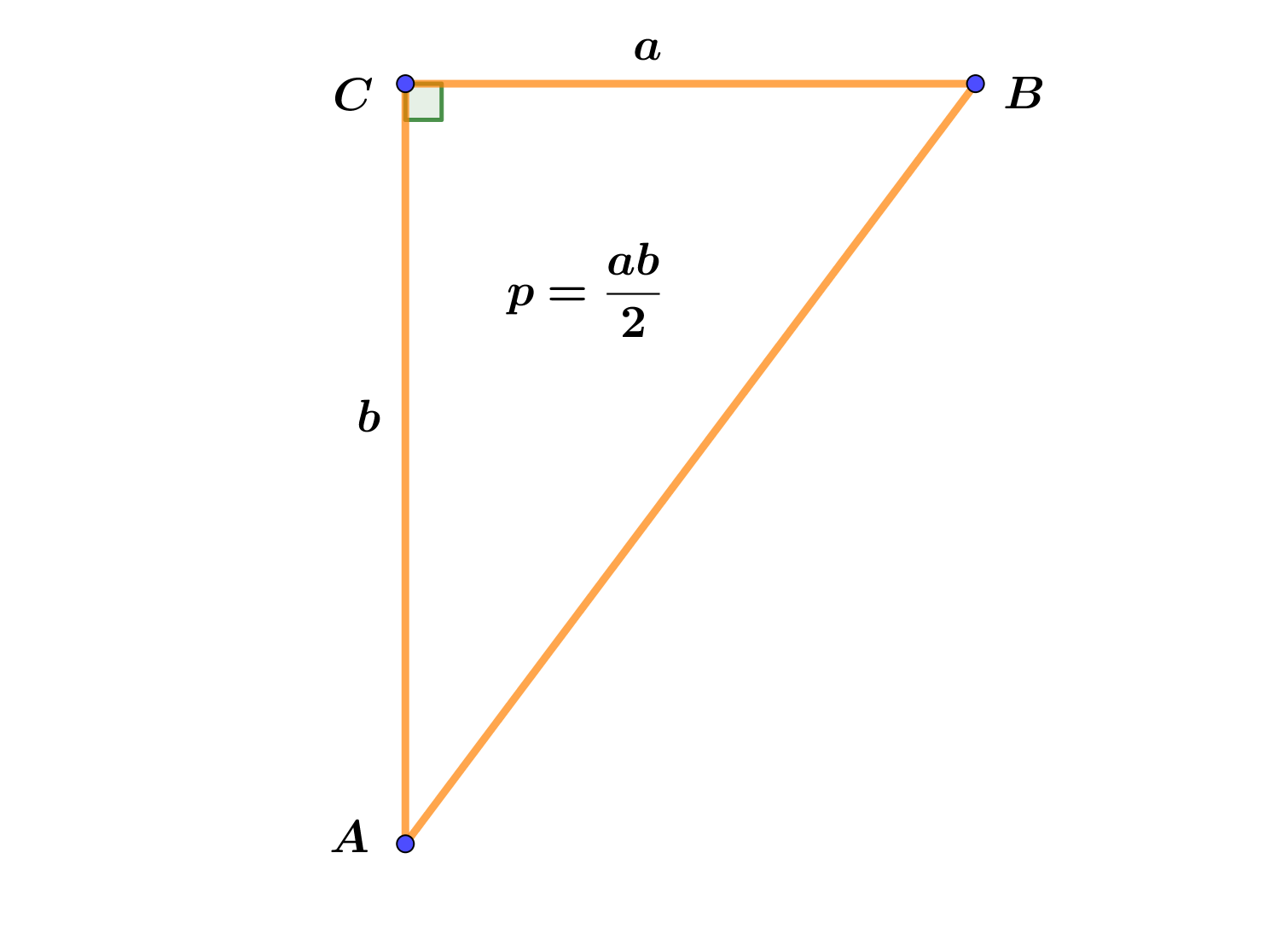 Na slici je pravokutni trokut i formula za površinu pravokutnog trokuta.